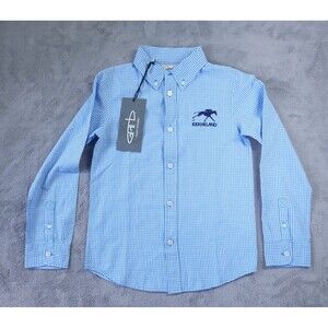 NEW Keeneland Racetrack Dress Shirt Youth Boys Small 5-6 Blue Check Gingham